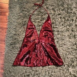 Garage Sequin Apron Halter Top